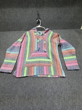 VTG Molina Baja Mexican Hoodie Poncho Mens M 38/40 Multicolor Long Sleeve